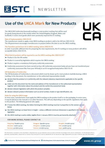 STC, Use of the UKCA Mark for New Products,